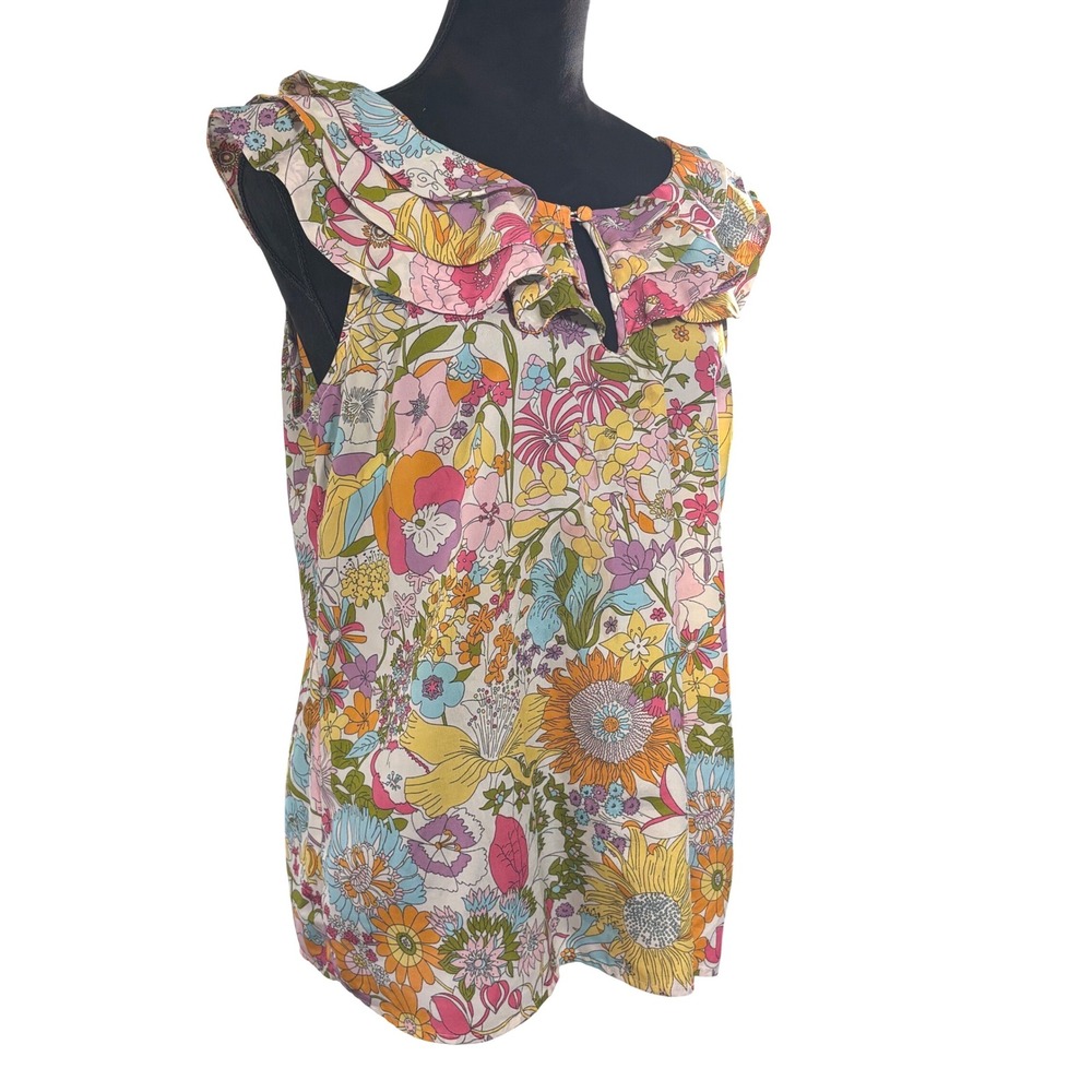 Liberty of London for Target Floral Ruffle Blouse XL Psychedelic 60s Style Top